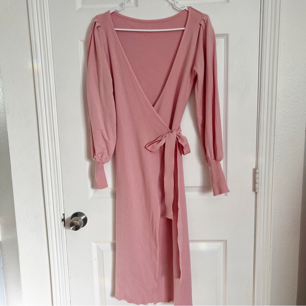 Shein | Rib-Knit Wrap Belted Dress